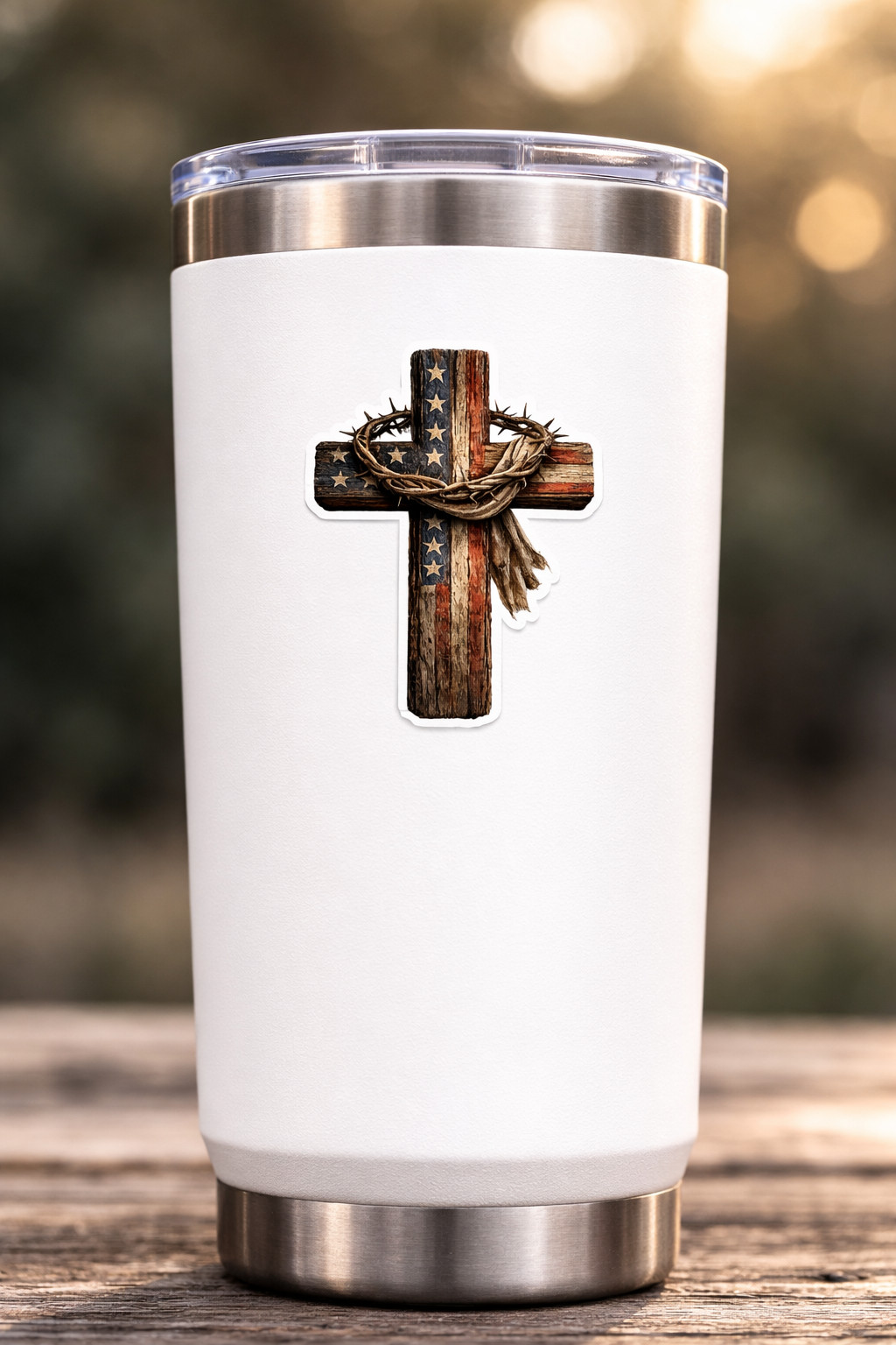 Christian Cross Vinyl Decal Sticker Patriotic Christian Faith USA Decal Crown