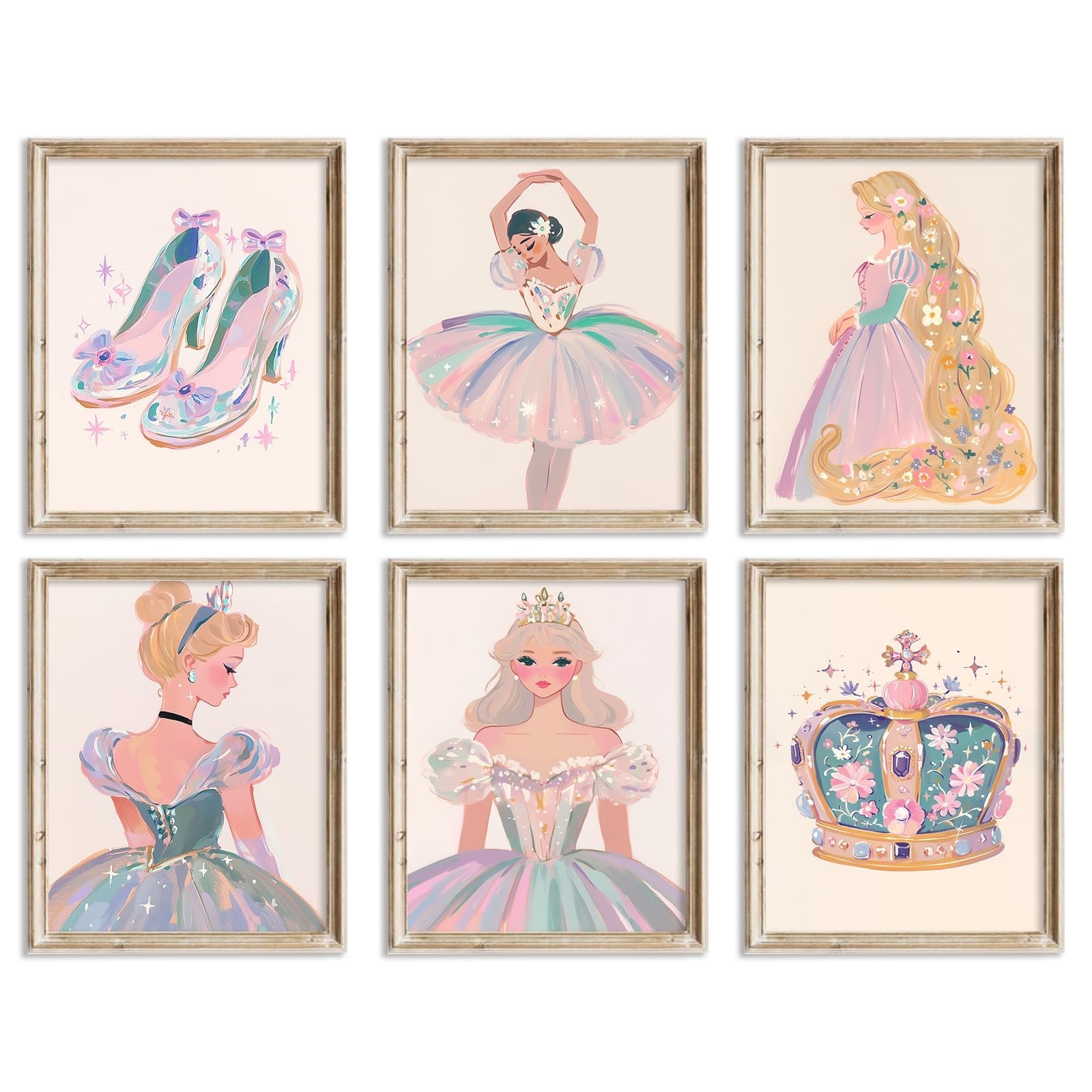 Aroutde 6Pcs Cartoon Nursery Room Wall Decor, Pink Girly Canvas Posters Prepp…