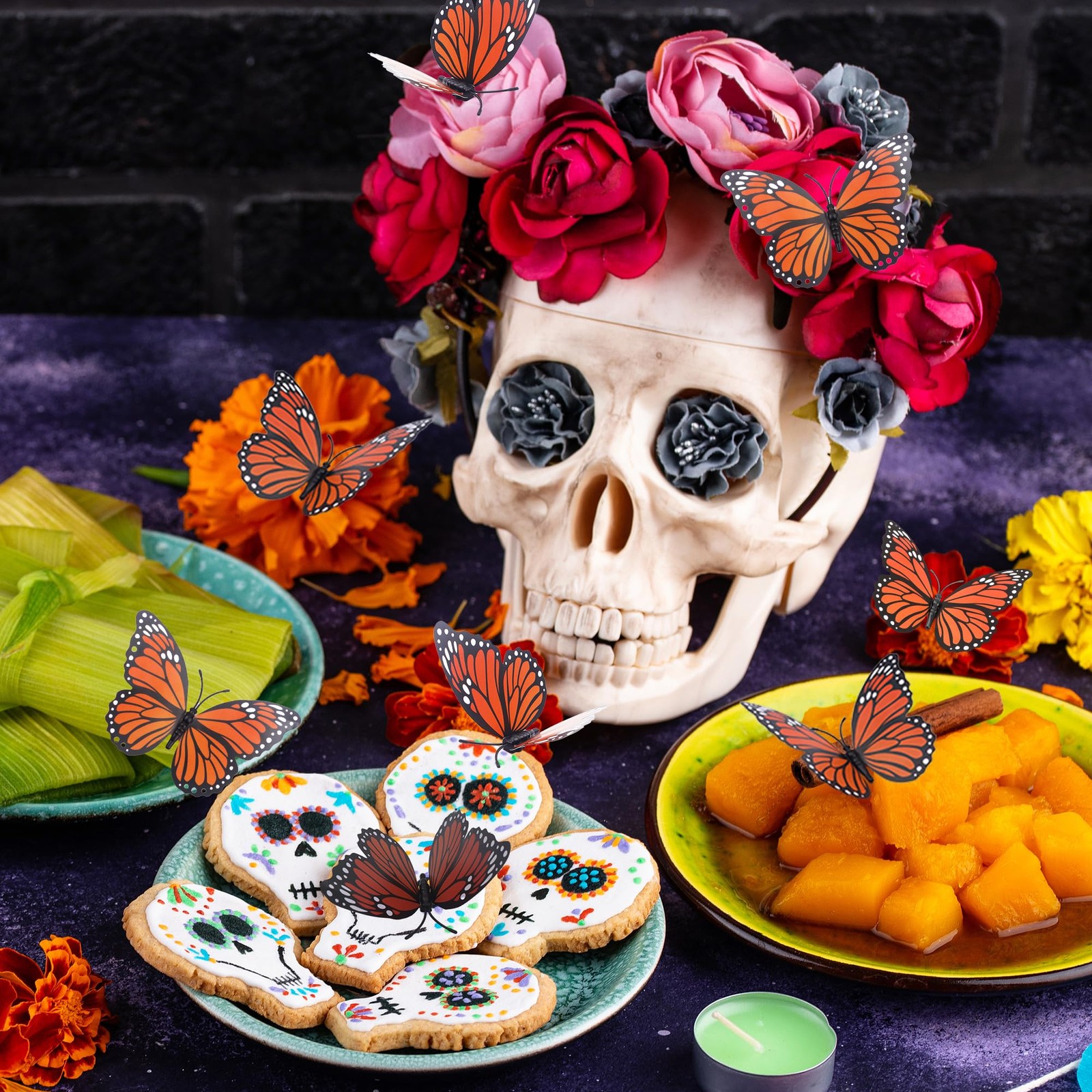 "Monarch Butterfly Decorations, 12 Pcs, Dia de los Muertos, 3 Sizes"