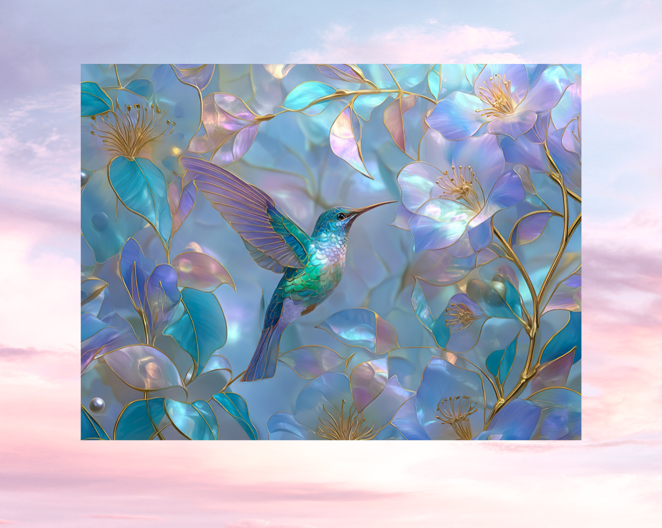 Hummingbird Faux Stained Glass WINDOW CLING Size 10.6" Vinyl Window Decoration