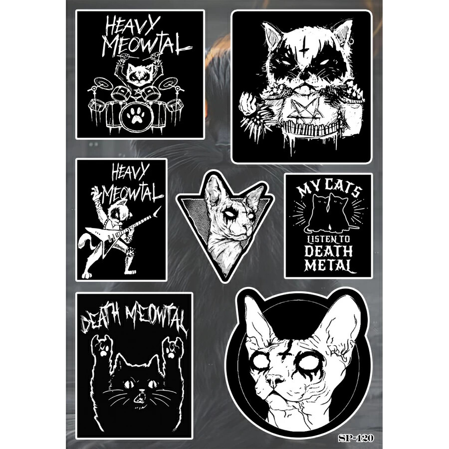 Heavy Meowtal Death Metal Sticker Pack | Cat Sphynx Pentagram Music Band Logo