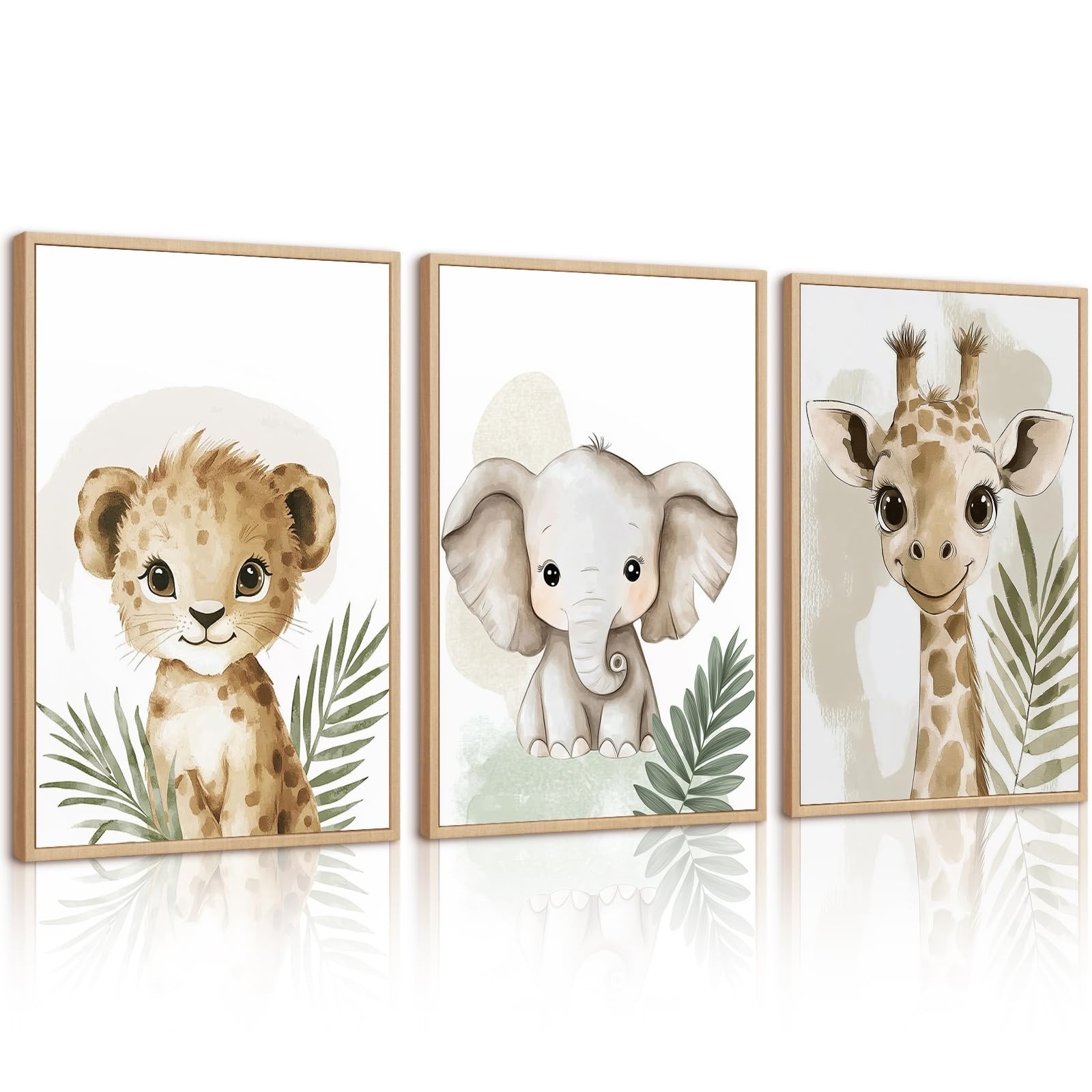 Lhoiplme Nursery Animal Wall Art Decor Baby Boy Kids Room Pictures Safari Jun…