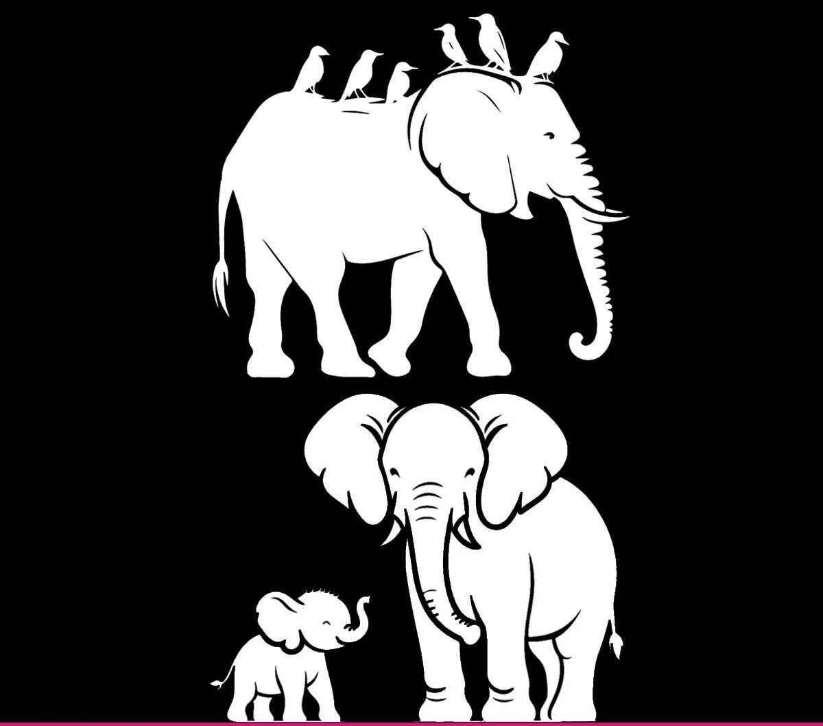 Mom & Baby Elephant & Along for the Ride TWO 6" White Vinyl Decals Car Window