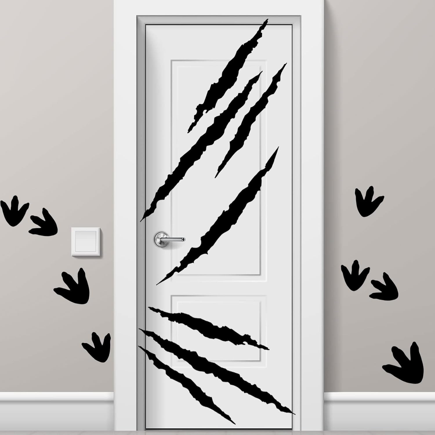78 Pcs Dinosaur Footprints Floor Decals Black Ripped Scratches Vinyl Sticker Rem