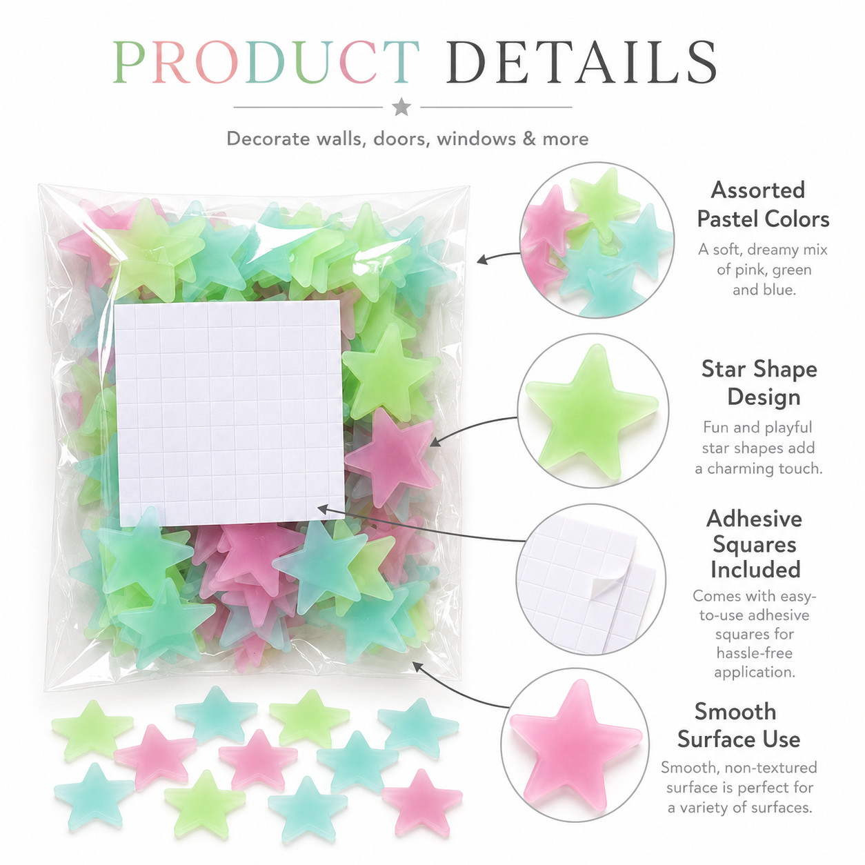 Colorful Luminous Star Wall Stickers Kids Room Glowing Decor Stickers