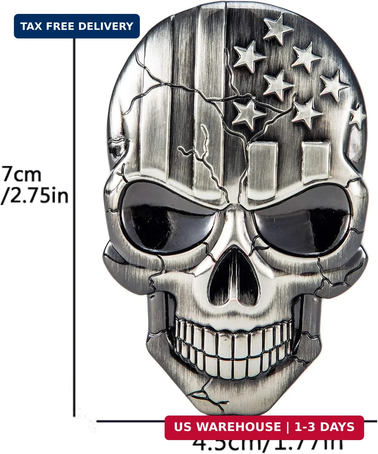 Dsycar 3D Skull Emblem USA Flag Solid Metal Car Sticker Decal Car Skeleton Emble