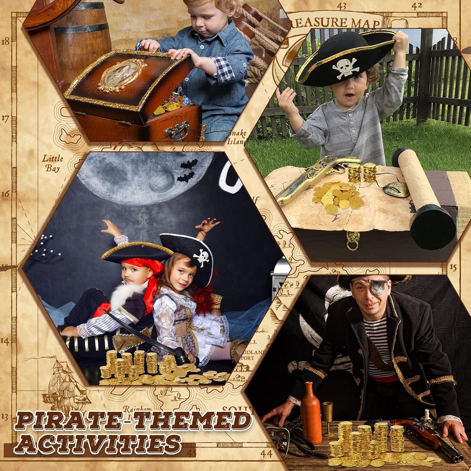 Hanaive 100 Pcs Metal Pirate Coins Treasure Chest Spanish Medium, Gold