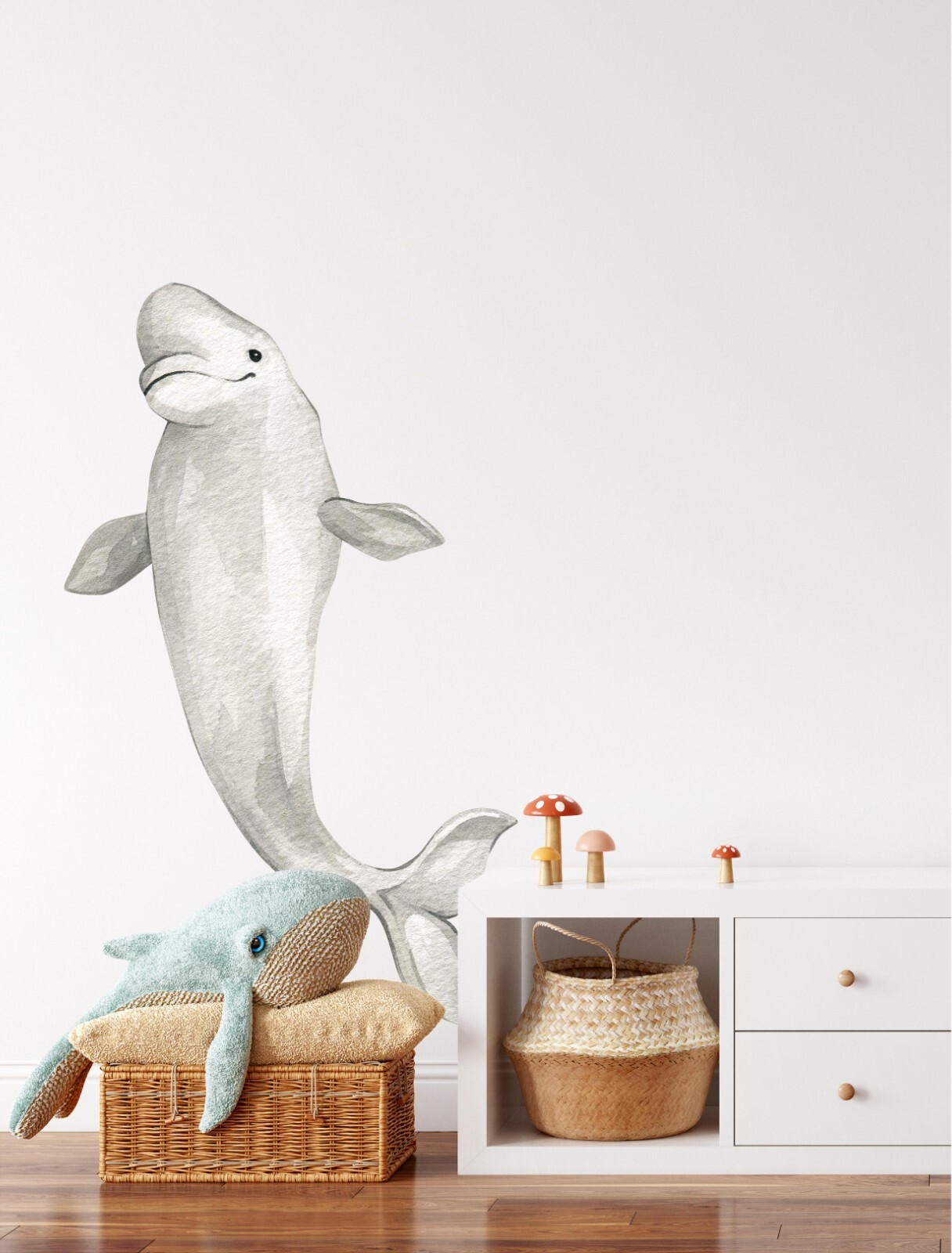 Whimsical Beluga Whale Ocean Fabric Wall Decal Removable Arctic Sea Life Nursery