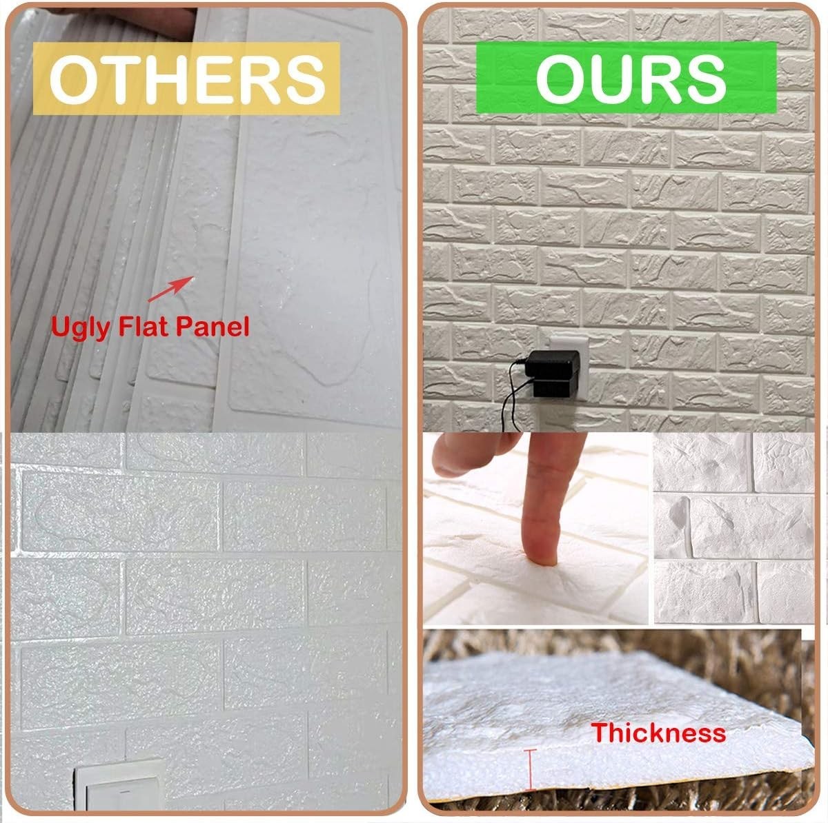 20 Pcs 3D White Brick Wall Panels – Peel & Stick Waterproof Decor, 19.38 sq ft