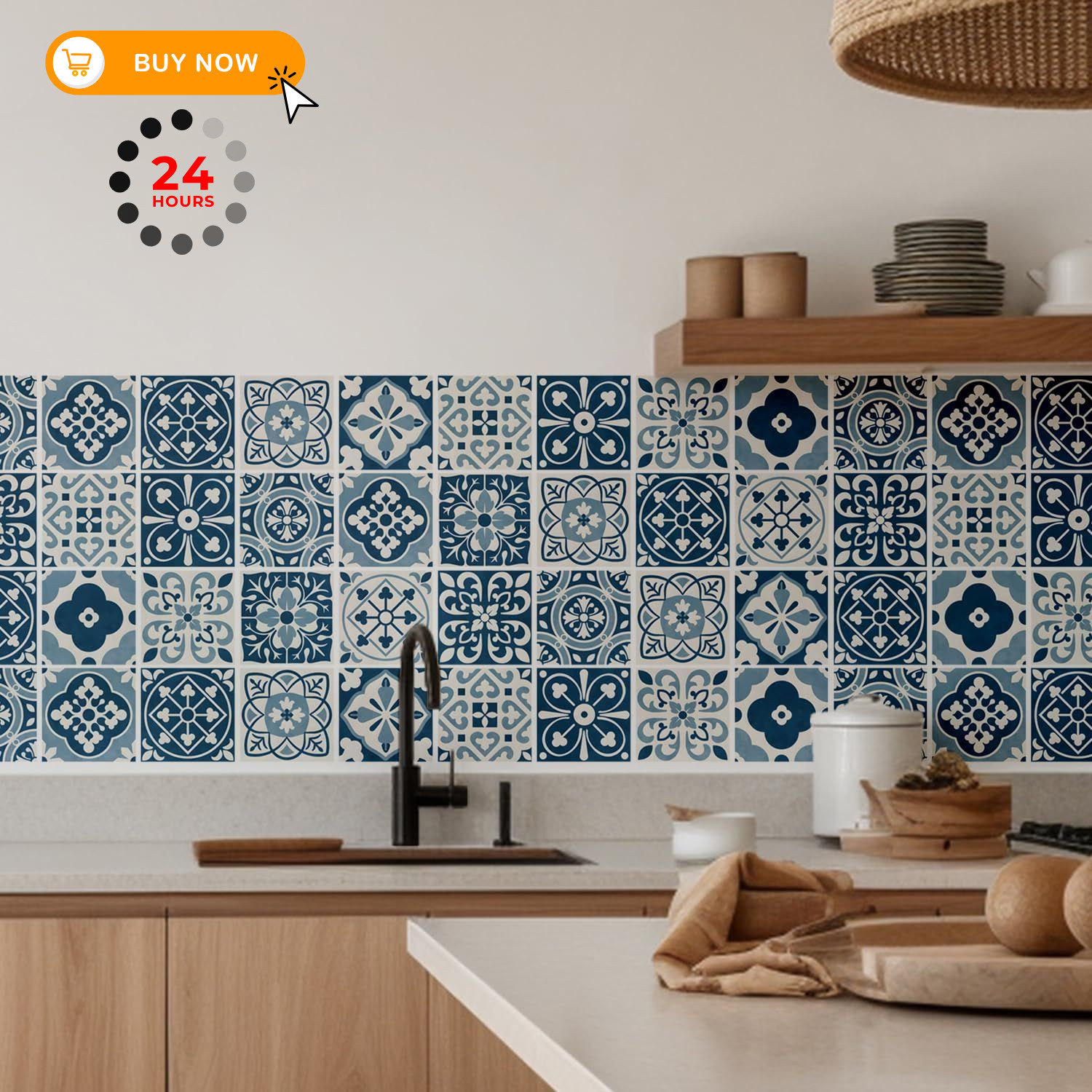 MEIHEA 30 Pack Blue and White Peel Stick Backsplash, 4×4 inches, Red