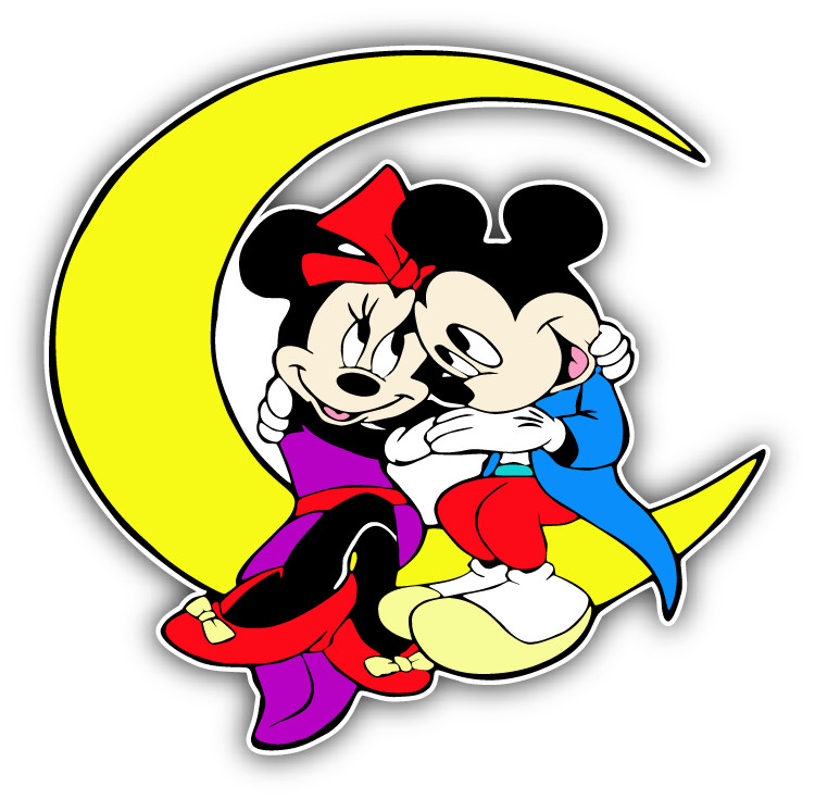 Mickey Mouse Moon Love Cartoon Car Bumper Sticker Decal 5" x 5"
