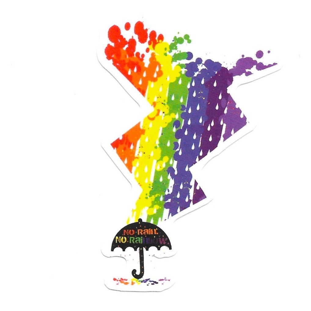 No Rain No Rainbow Vinyl Sticker Lightning Bolt Umbrella Colorful Splash Art