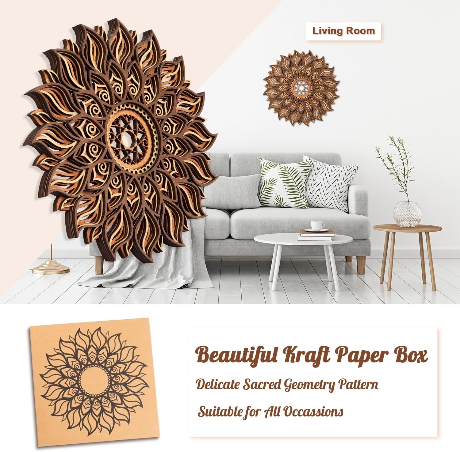Handcrafted 11.8-Inch Wooden Sun Mandala Decor for Elegant Spiritual Spaces