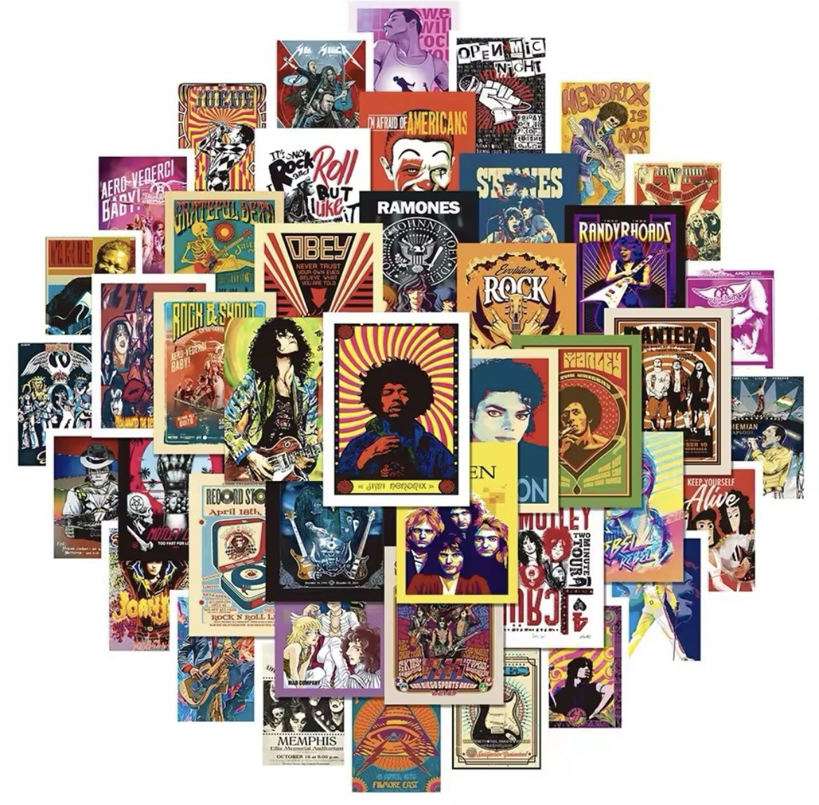 Music Style Stickers 50pk Fun Cool Classic Singers Stickers Musical Artwork Fun