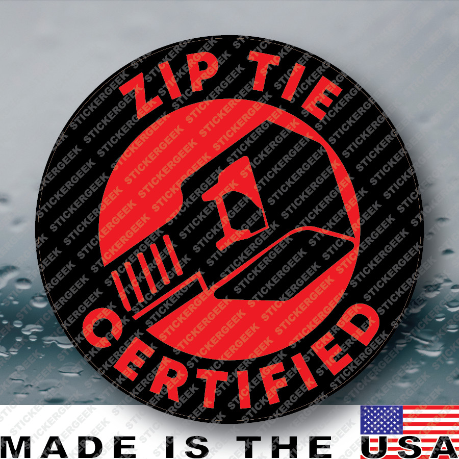 Zip Tie Certified Funny Hard Hat Helmet JDM Gag Prank Joke Sticker 2IN