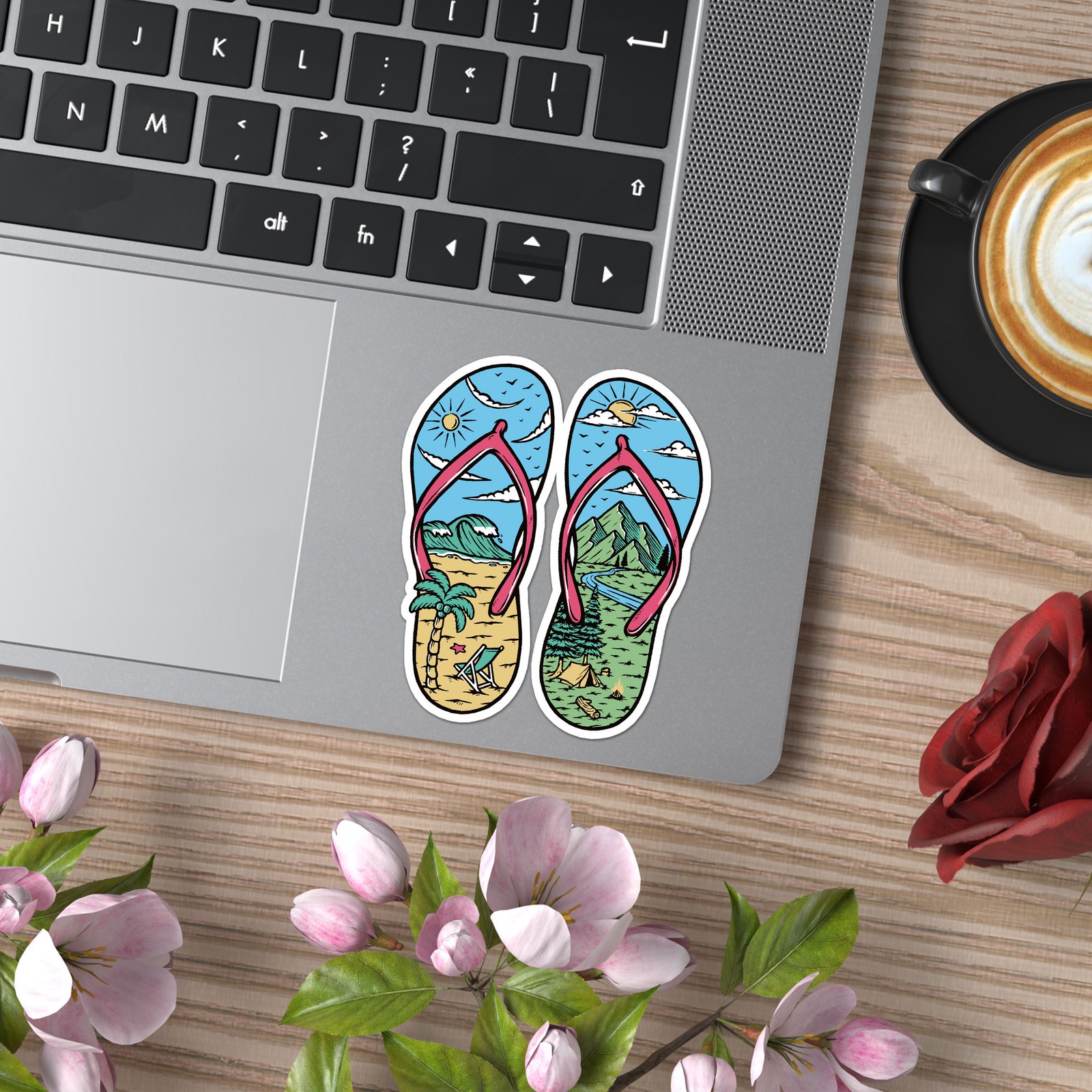 Flip Flops Beach Camping – Vinyl Decal Sticker – Car Window Laptop – ebn9179