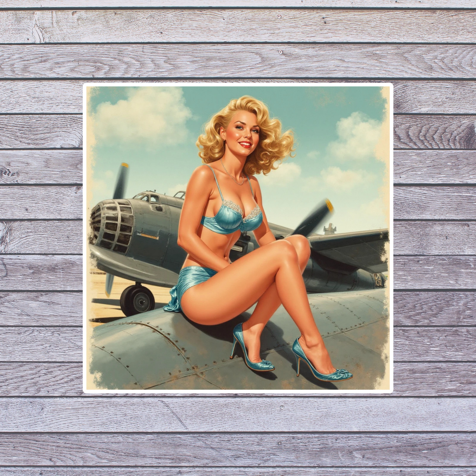 Pinup Girl Sticker Vinyl Decal Vintage WWII Nose Art Retro Bombshell Airplane
