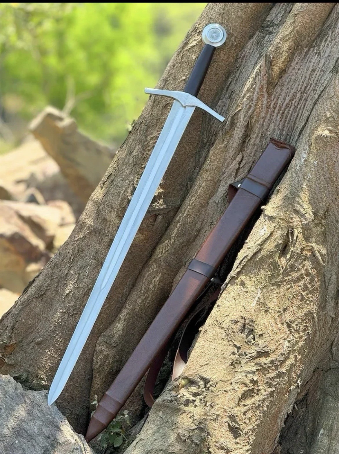 Custom Handmade Carbon Steel Swrd With Wood Scabbard