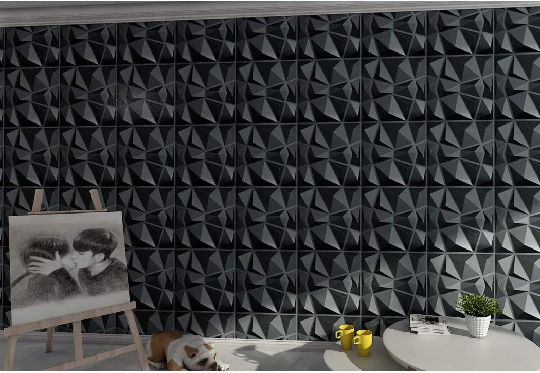 3D Wall Panels Diamond Textured PVC for Interior Decor Black 30x30cm 10 Pack