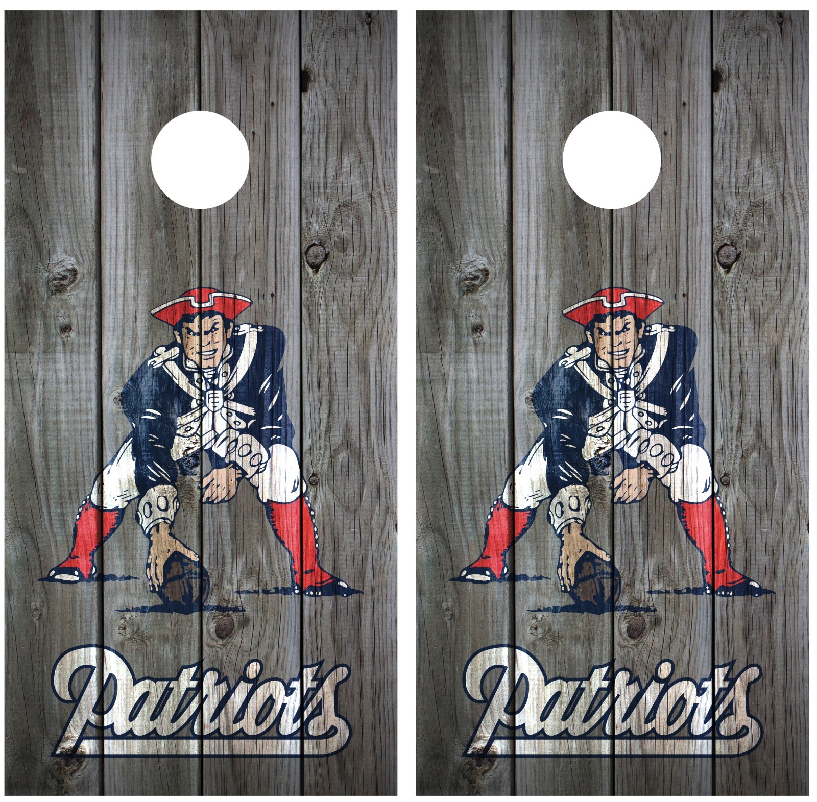 Patriots Throwback Vintage Wood Cornhole Board Decal Wrap Wraps (Grey)