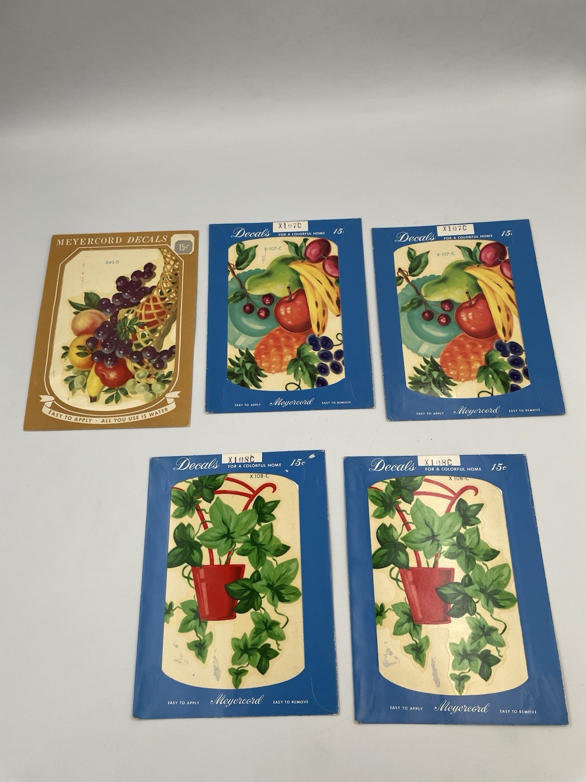 5 Vintage Meyercord Cornucopia Fruit/Floral Decals Lot 1950s Kitchen Decor A8