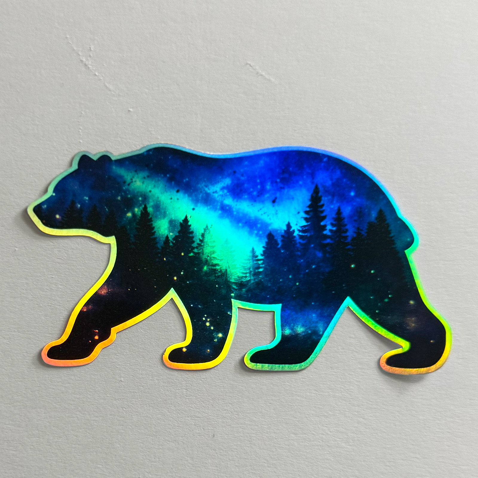 Holographic Bear Aurora Borealis Galaxy Forest Vinyl Decal Sticker Car Laptop 4"