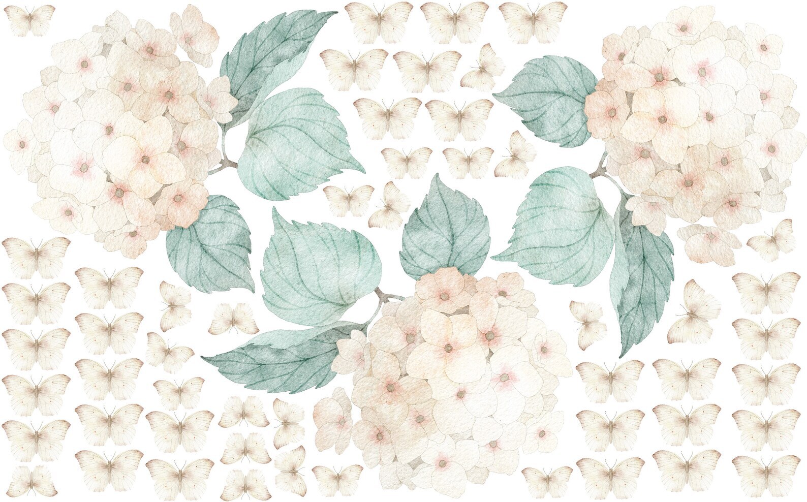Hydrangea Flowers Wall Stickers Neutral Colors Nursery Decals Watercolor LF545