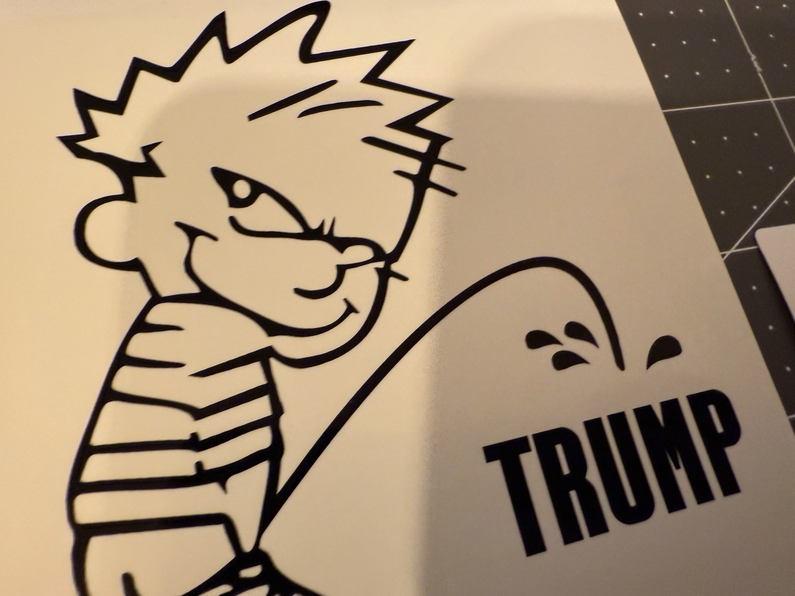 Calvin & Hobbs Stickers Pee’ing On Trump, 4” 2 Sticker Lot