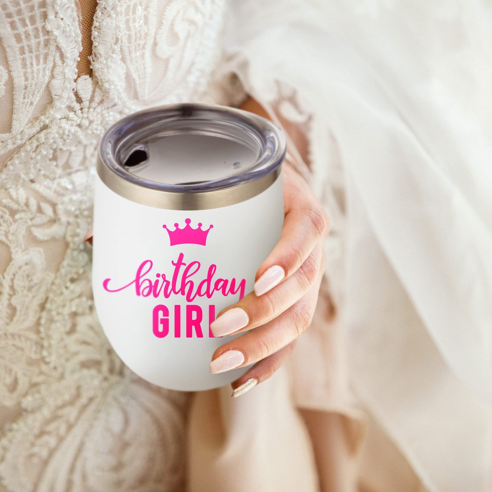 Your Dream Party Shop Birthday Girl Insulated Wine Tumbler, 12oz – White Stai…