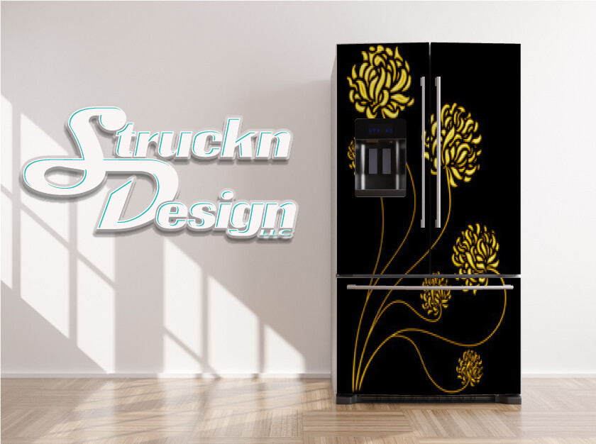 Blue Yellow Flower Design Fridge Freezer Wrap Side Door Vinyl Decal
