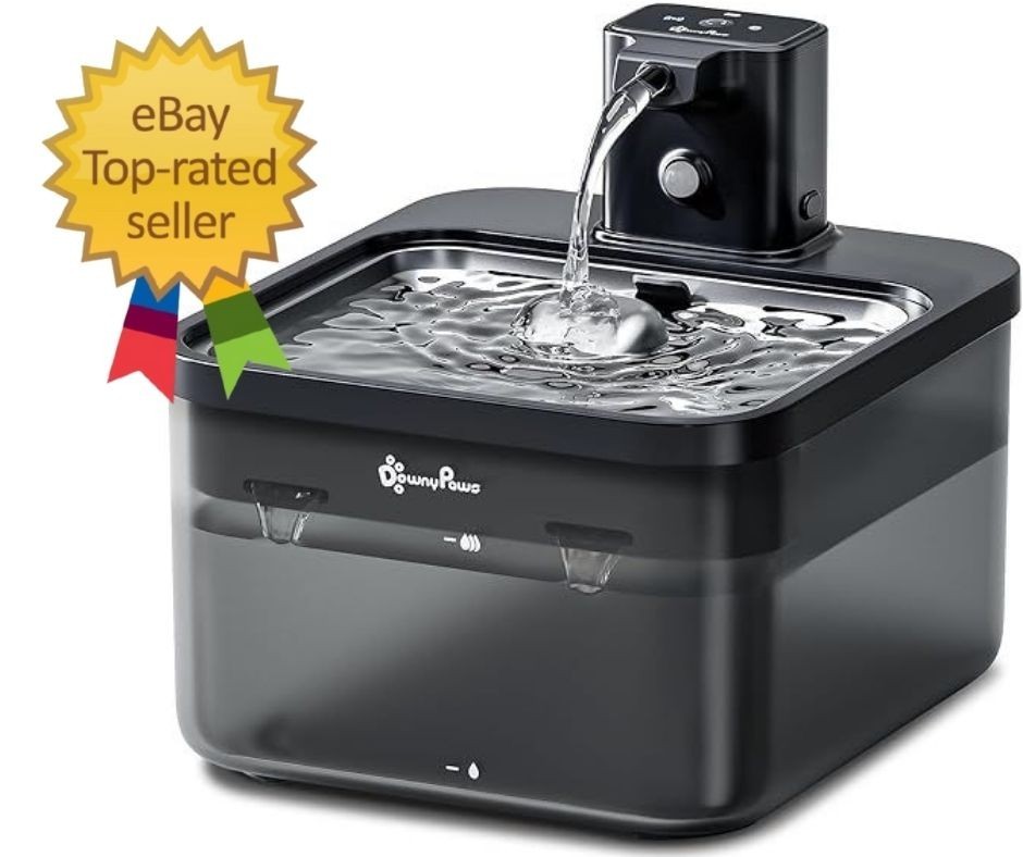 Cat Water Fountain Cordless, 84oz/2.5L Fursink Wireless Pet Water ABS Black