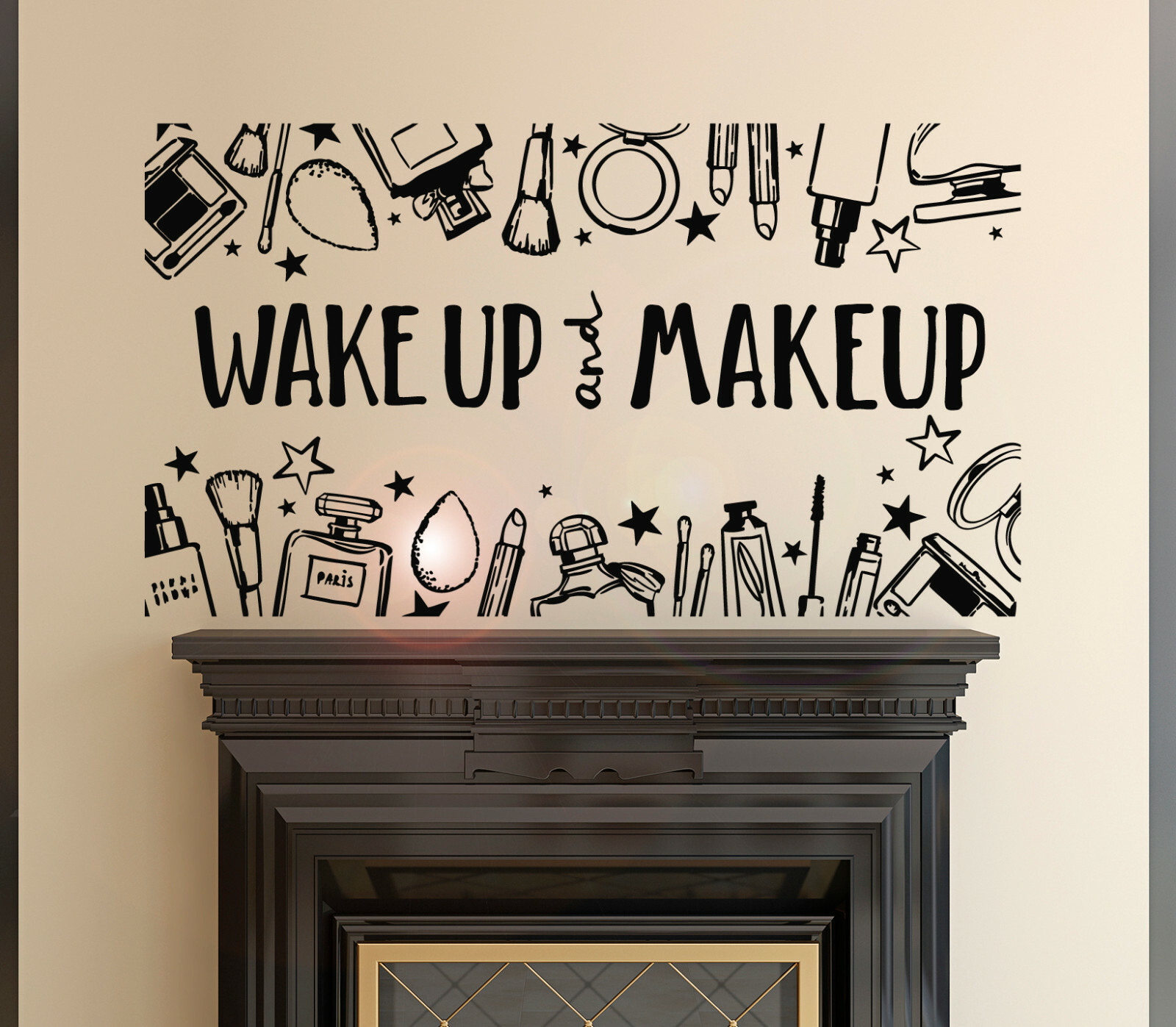 Vinyl Wall Decal Wake Up Makeup Beauty Products Stickers 28.5 in x 22 in gz023