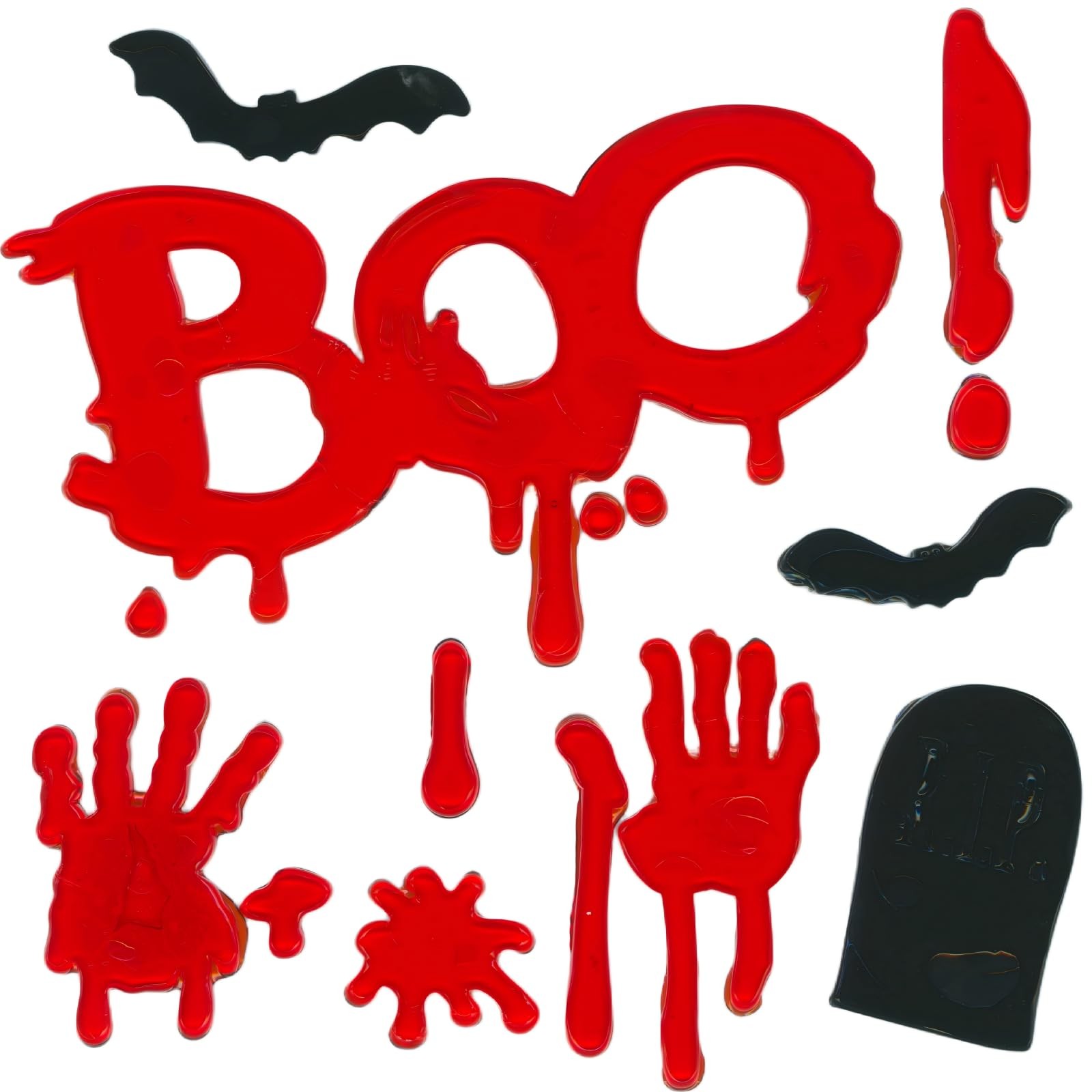 Gift&Fun 6 Sheets Halloween Window Gel Clings,7.9 x 7.9 Assorted Sizes, Red