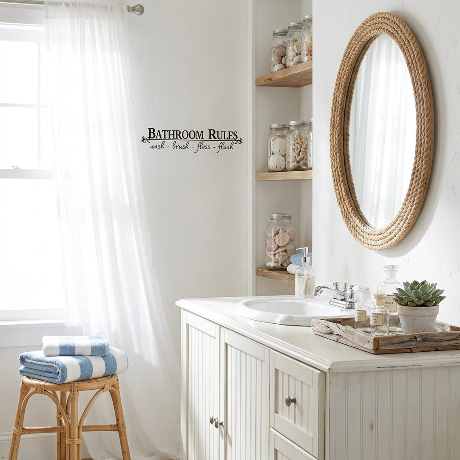 Bathroom Rules Wash Brush Floss Flush Quote Saying Wall Sticker Home Decal Decor
