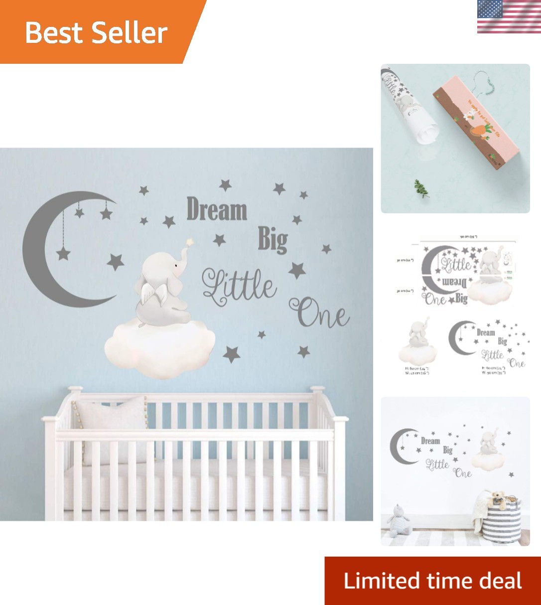 Easy Peel & Stick Elephant Wall Decals with Inspirational Quotes for Kids