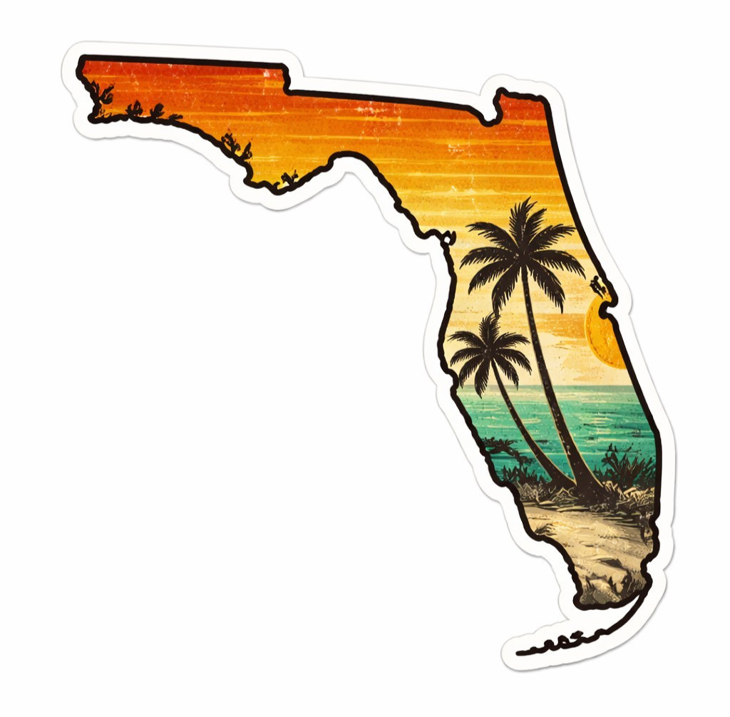 Florida | State Outline Vinyl Decal | Sunset Palm Trees Wildlife Sticker 08