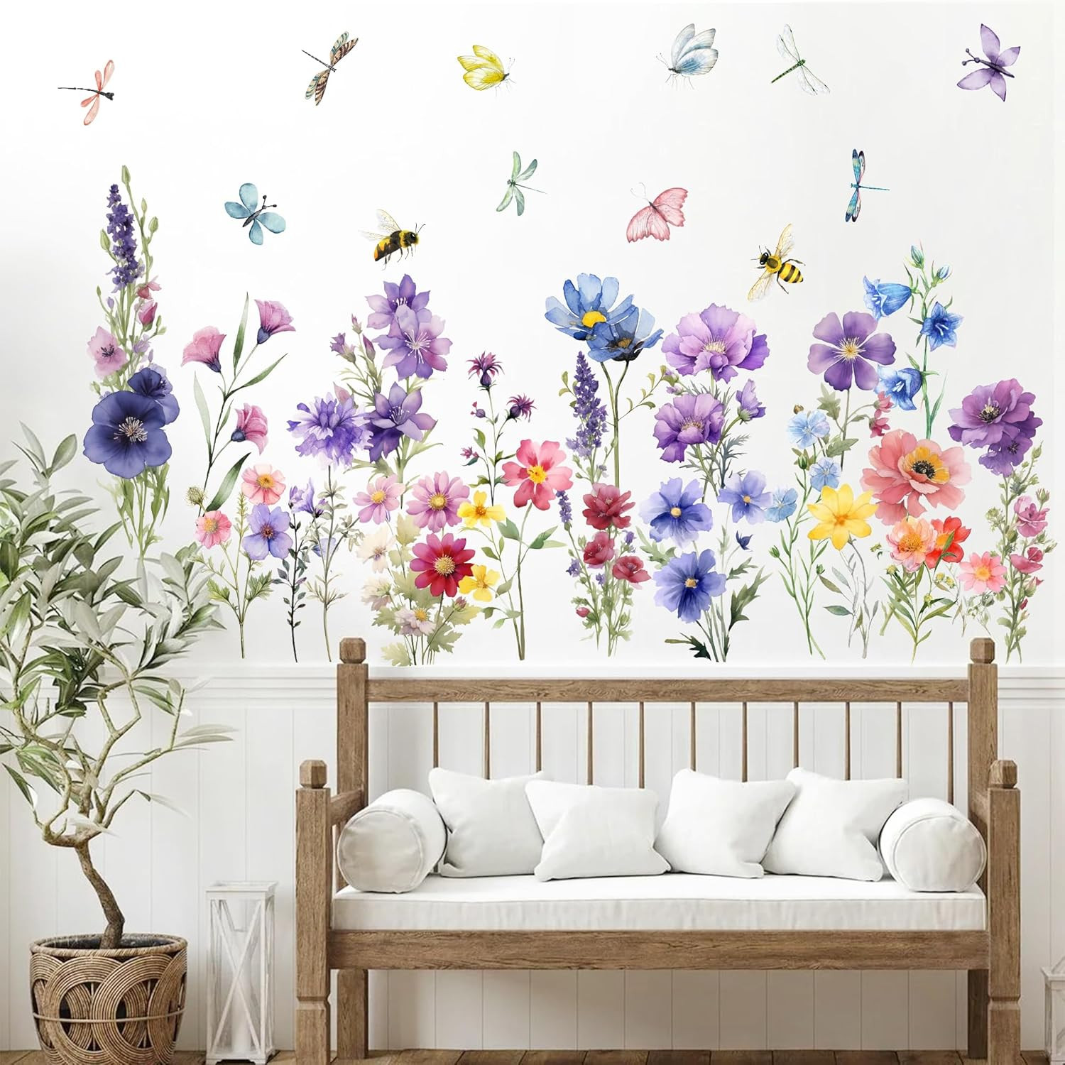 9-Piece Floral Wall Decals – Removable Vinyl Flower and Butterfly Stickers