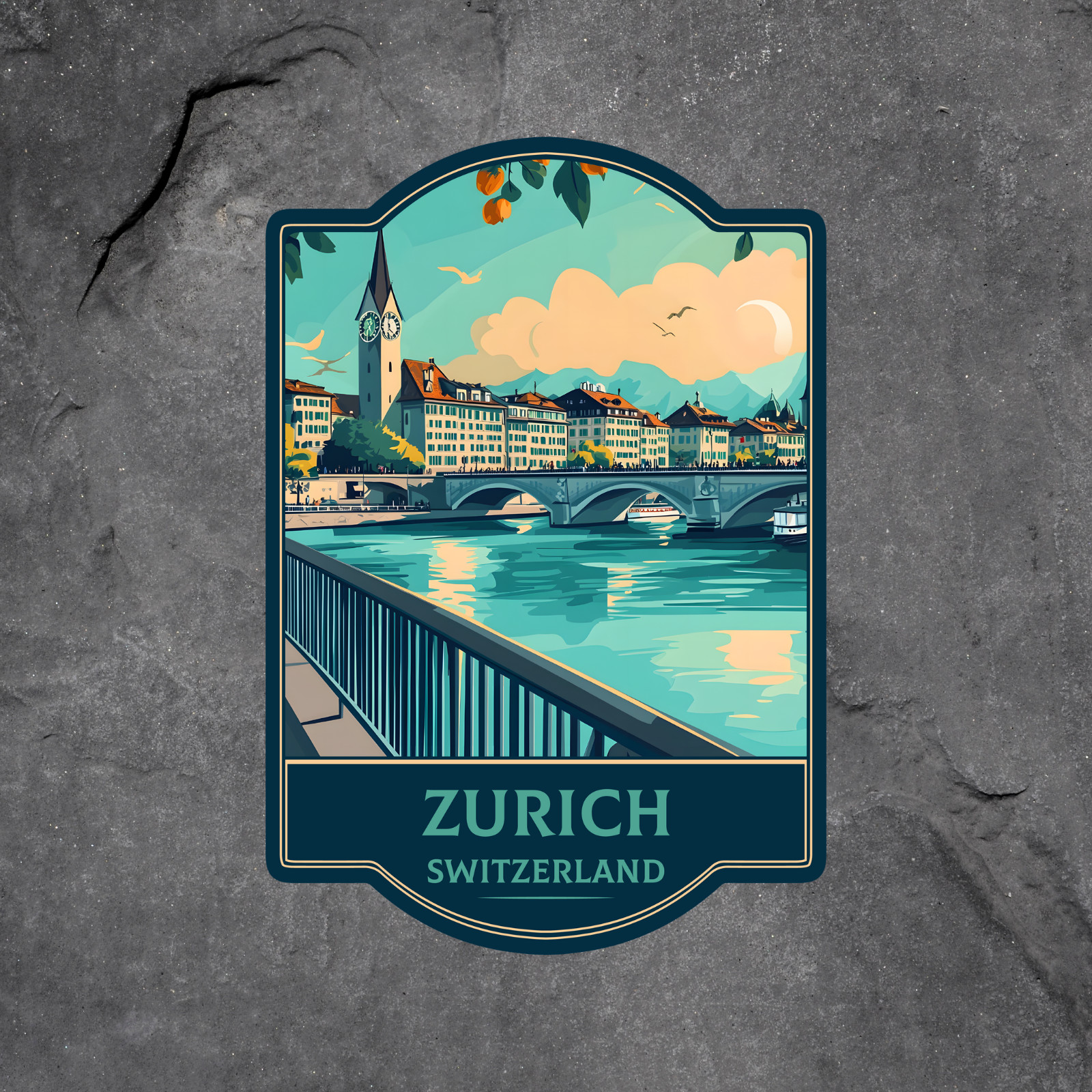 Zurich Sticker Vinyl Decal Switzerland River Bridge City Travel Art