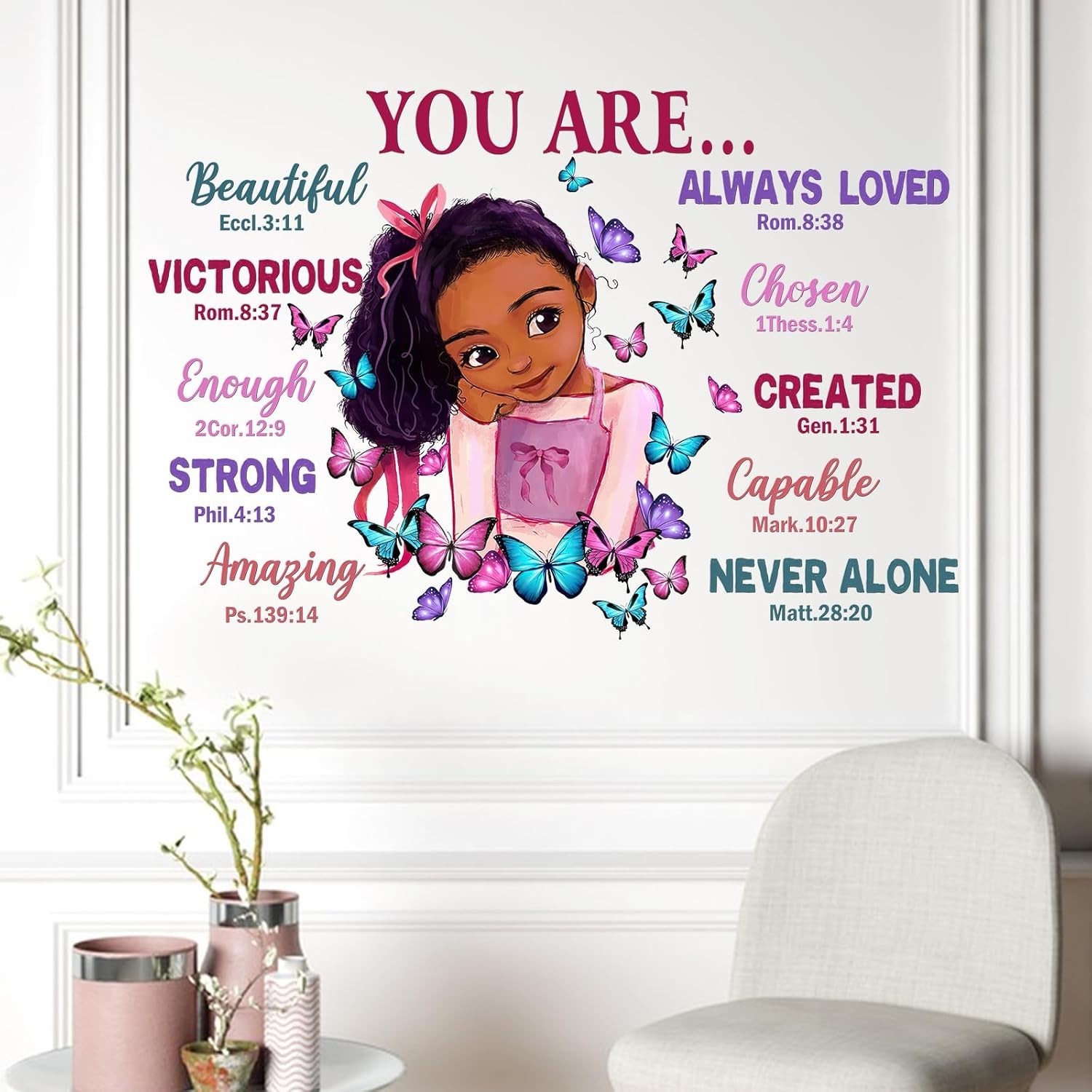Wall Decals For Playroom/Reading Room. “Black Girl Religious Butterfly”.