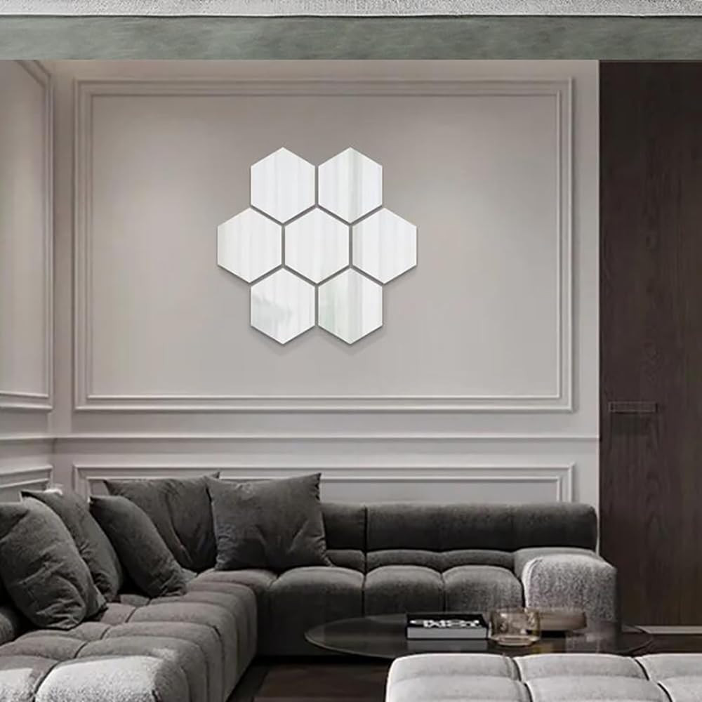 24pcs Silver Hexagon Mirror Acrylic Wall Stickers with