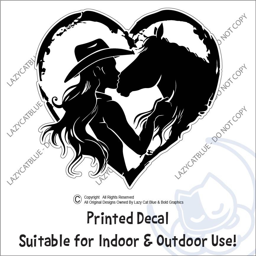 Cowgirl Kissing Horse Heart Decal Sticker Girl Country Life Western Farm Love