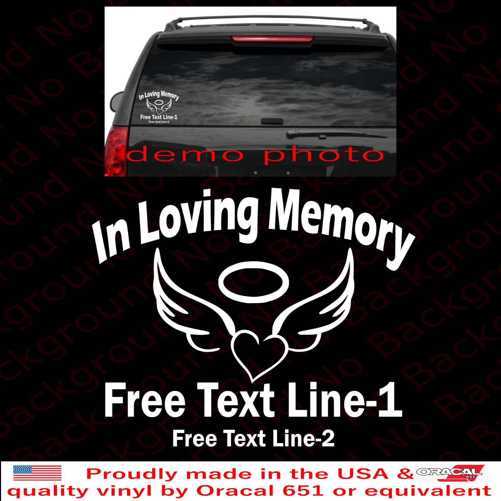 In Loving Memory with Heart Custom Text Car Vinyl Decal Window Sticker RIP JS017