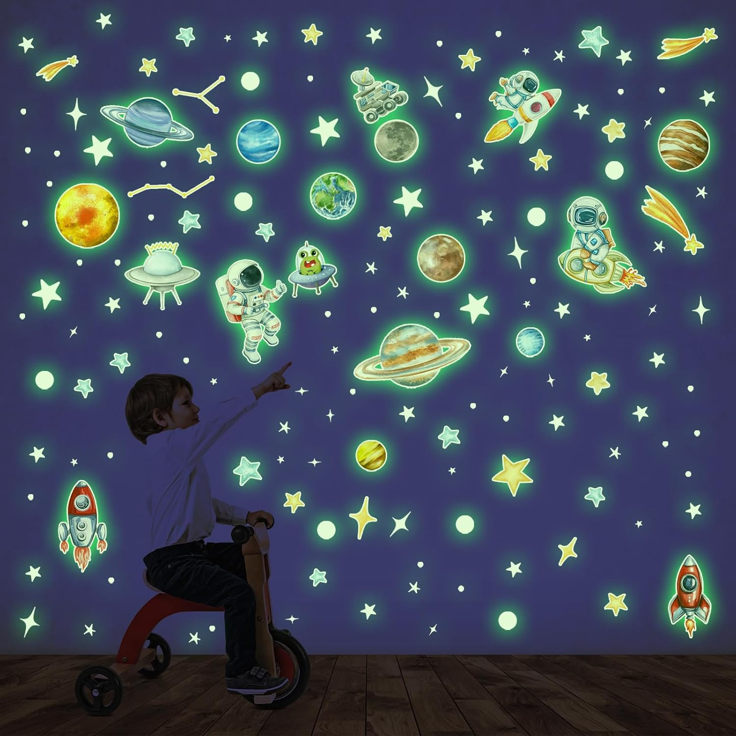 Glow in the Dark Stars and Planets Wall Decals 155 PCS for Ceiling Decor