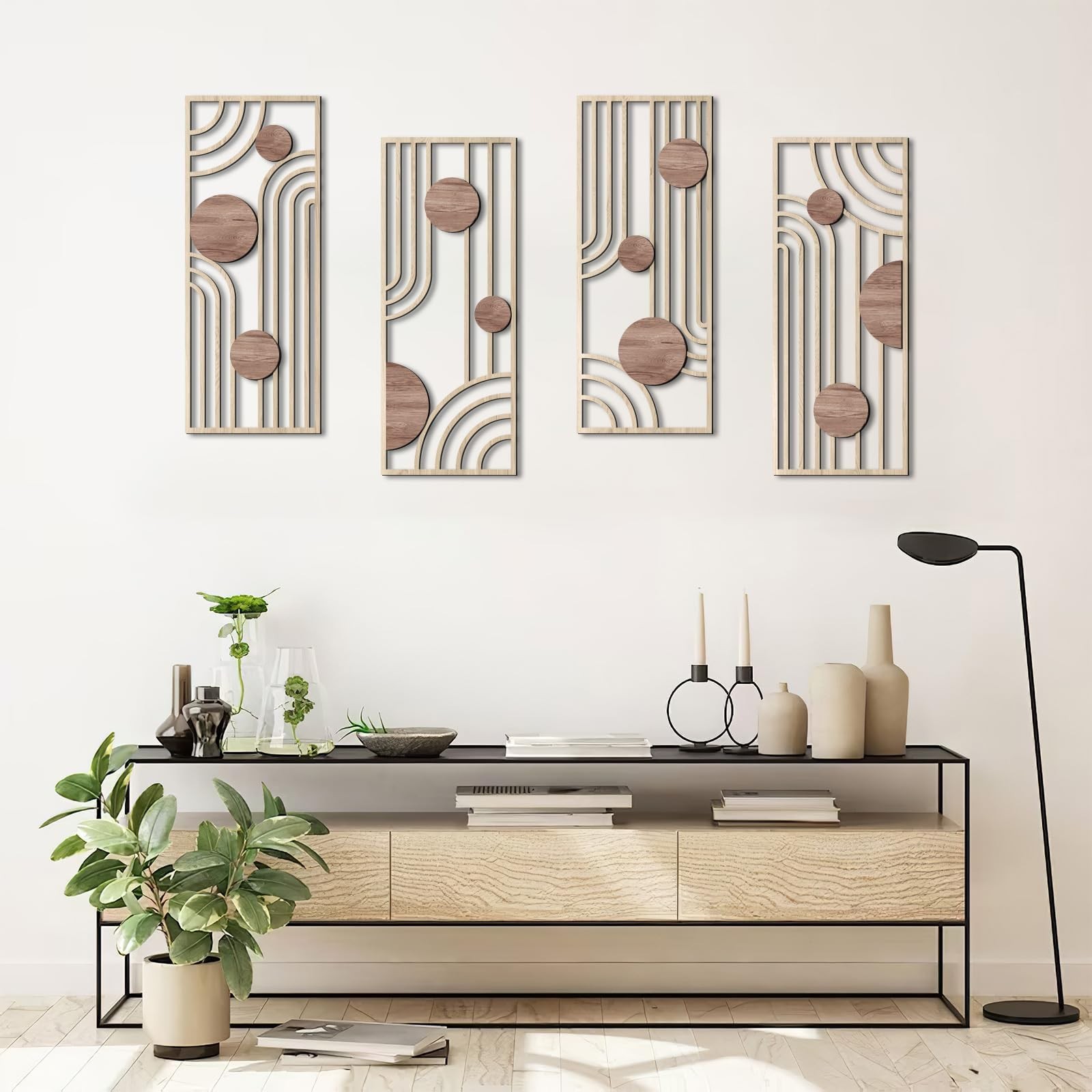 COLOR VALLEYART Set of 3 Modern Wood Wall Art Panels, Boho Geometric Design, …