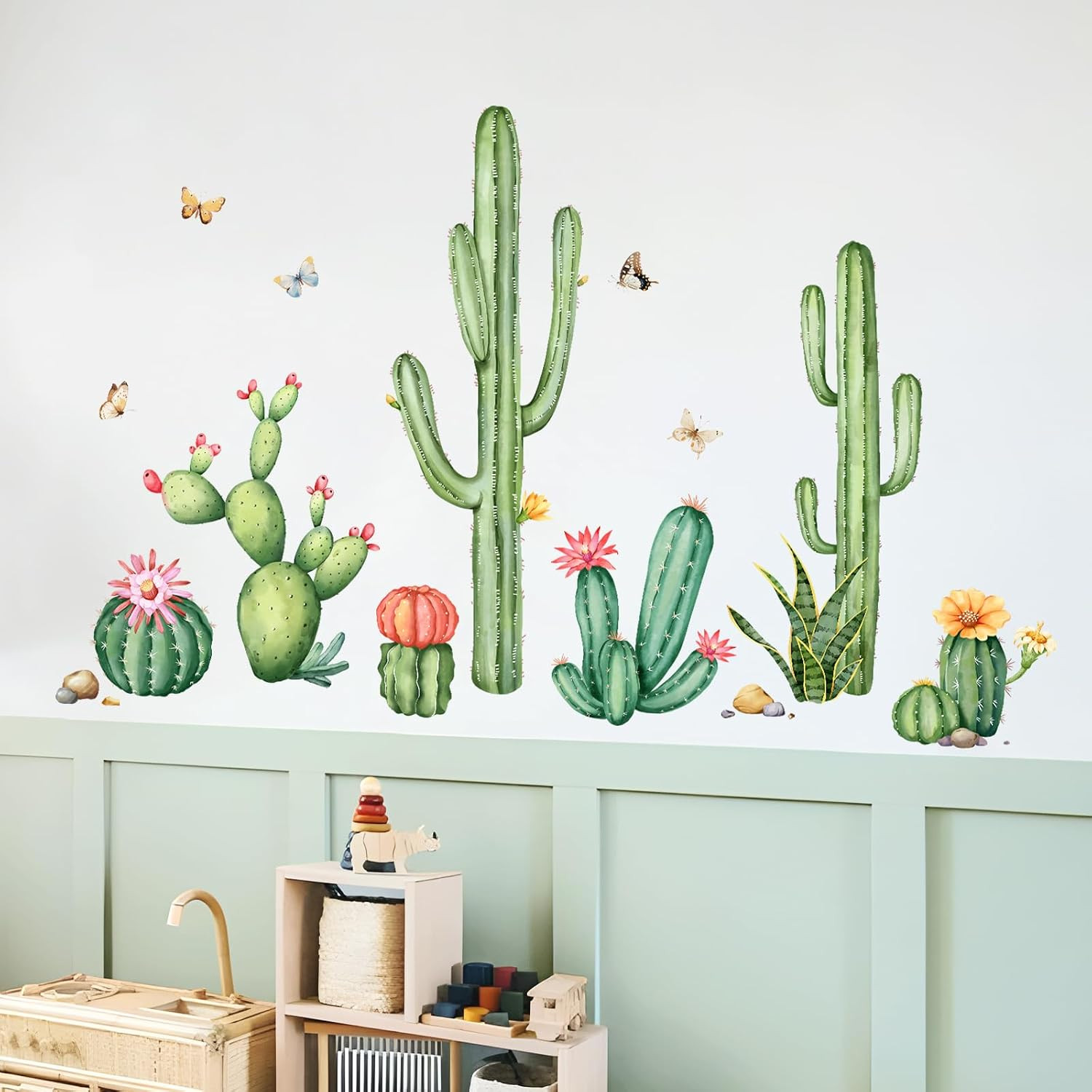 Large Cactus Wall Decals Green Plants Wall Stickers Peel and Stick Tropical Art