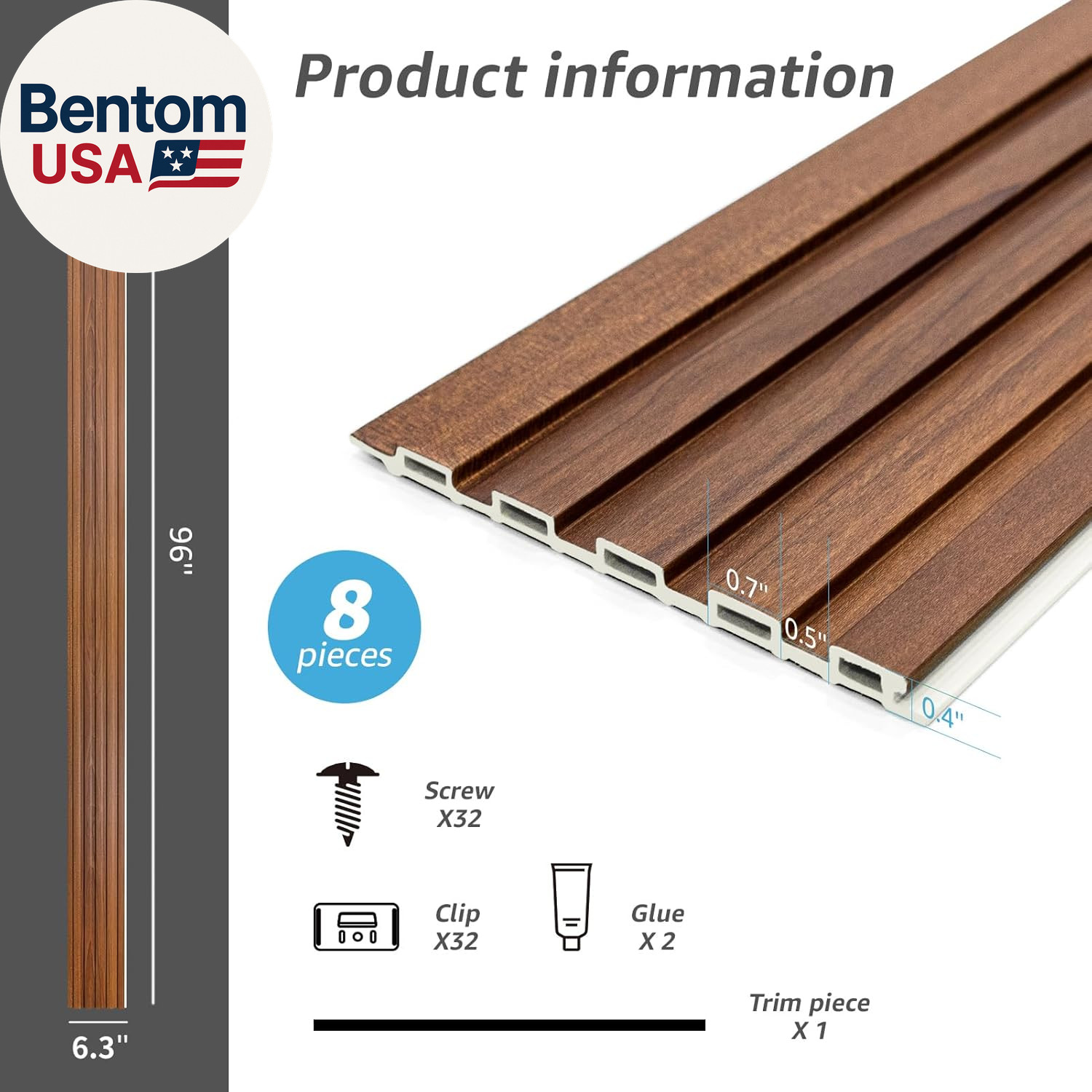 WPC Slat Wall Panels 8 Pack Teak 3D Soundproof Wood Wall Paneling 96×6 Inch