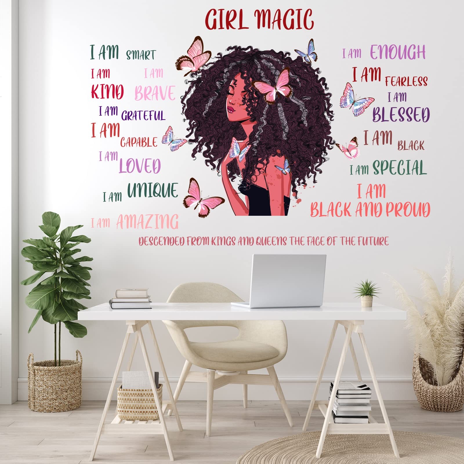 Black Girl Butterfly Wall Decals Girl Magic Sticker for Girls Room