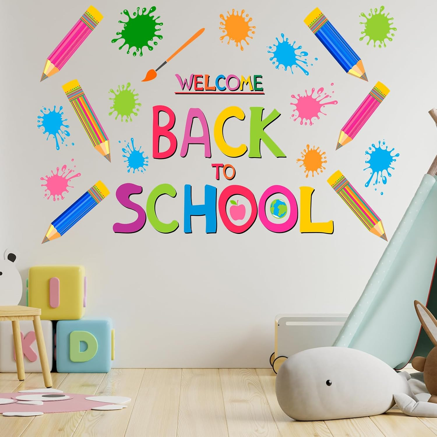 Colorful Crayon Wall Decals Peel and Stick for Playroom Nursery