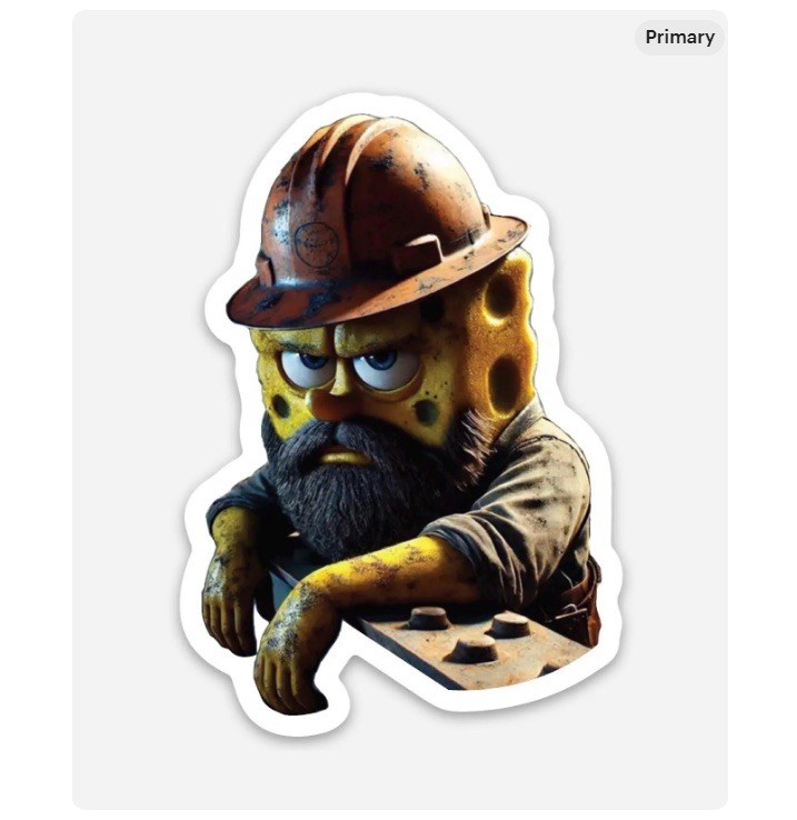3” Blue Collar SpongeBob Sticker Matte Finish Dishwasher Safe