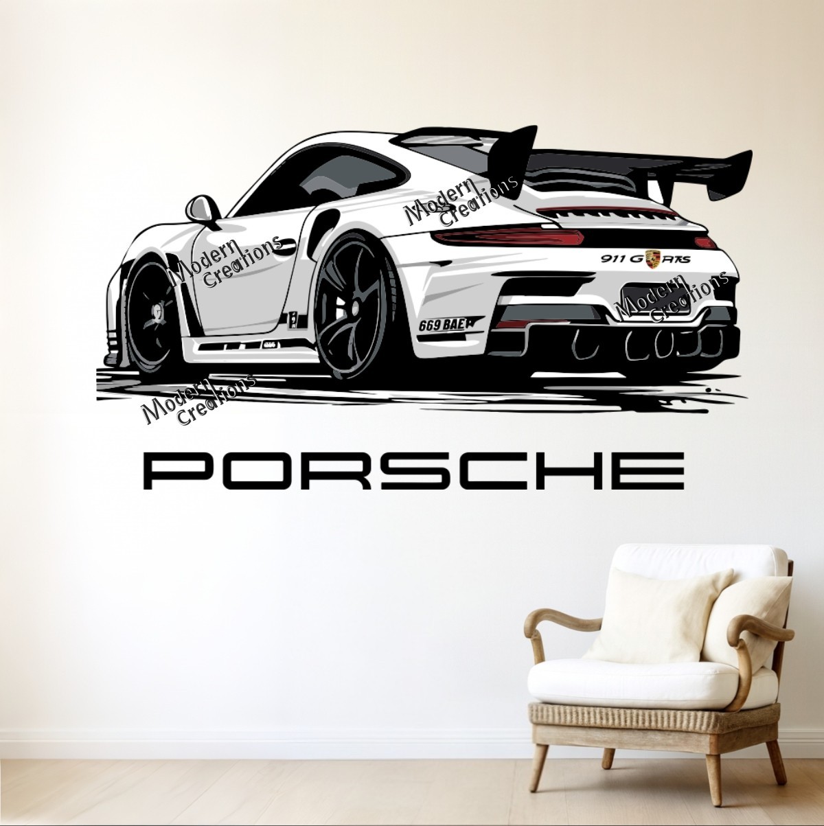 Porsche 911 Sports Car Wall Stickers Room Decor Vinyl Decal Mural Home Art DIY